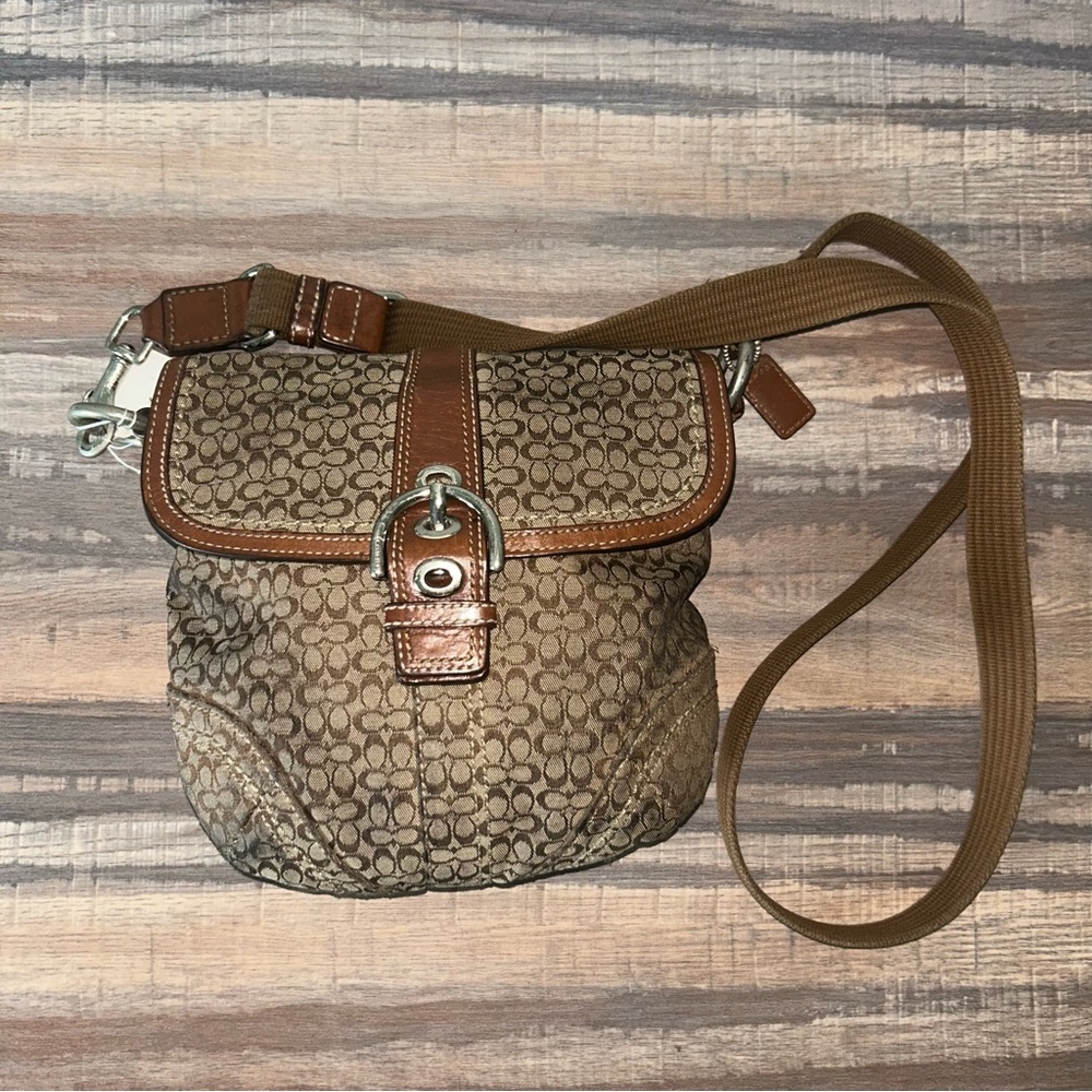Y2K Coach Mini Signature Jacquard Convertible Bag – Brown/Tan – Preowned